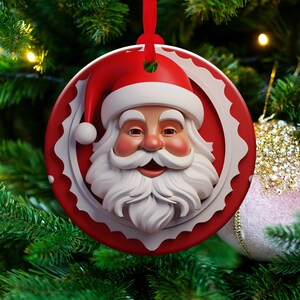 3D Santa Claus Christmas Ornament Sublimation PNG, Red & White, Instant Digital Download, Christmas Round Ornament PNG 3D Christmas Ornament