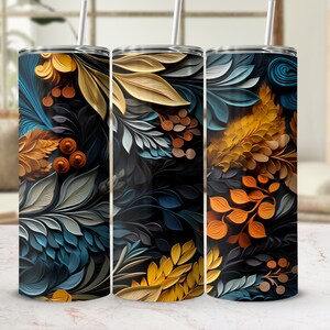 3D Fall Vibes 20 Oz Skinny Tumbler Wrap, Autumn Tumbler Sublimation, Hello Fall, Thanksgiving, Seamless Design, Instant Digital Download PNG
