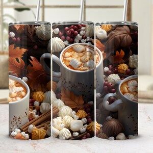 3D Fall Vibes 20 Oz Skinny Tumbler Wrap, Autumn Tumbler Sublimation, Hello Fall, Thanksgiving, Seamless Design, Instant Digital Download PNG