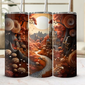 3D Fall Vibes 20 Oz Skinny Tumbler Wrap, Autumn Tumbler Sublimation, Hello Fall, Thanksgiving, Seamless Design, Instant Digital Download PNG