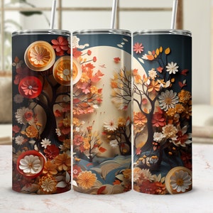 3D Fall Vibes 20 Oz Skinny Tumbler Wrap, Autumn Tumbler Sublimation, Hello Fall, Thanksgiving, Seamless Design, Instant Digital Download PNG