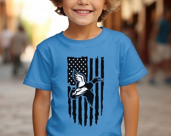 ダックハンティングボーイズTシャツ、アメリカ国旗マガモTシャツ