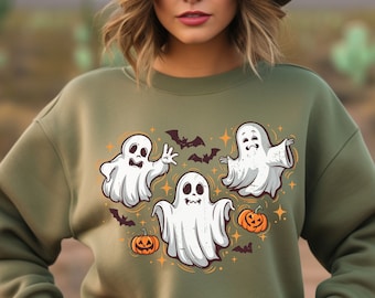 Sudadera de fantasma espeluznante - Sudadera de cuello redondo para mujer con estampado de Halloween