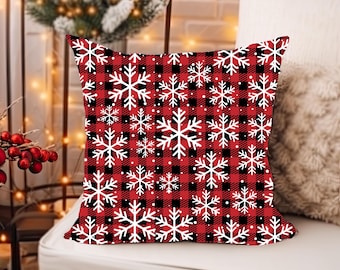 Snowflake Pillows Home Decor Christmas pillow Christmas Decor Vintage Christmas Holiday Decor Holiday Home Decor Gift for Her Gingham Pillow