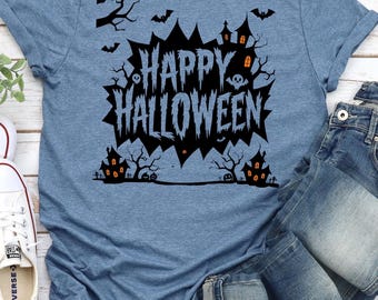 Halloween Shirt for Women Spooky Graphic Tee Ghost Shirt for Girls Spooky Season Shirt Halloween Tee for Women Halloween Shirt Crewneck Tee