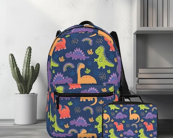 Dinosaur Boy Backpack, Boys Bookpack and Lunch Box Combo, Pre-K Bag, Matching School Set, Dinosaur Bookpack, Boy Back to School, First Grade