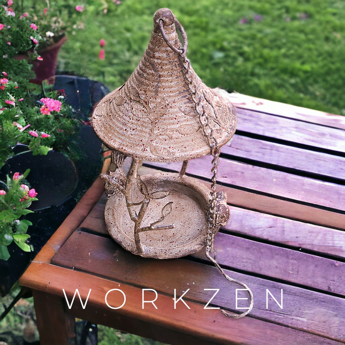 Rustic Iron Hanging Bird Feeder Vintage Style Garden Decor Outdoor