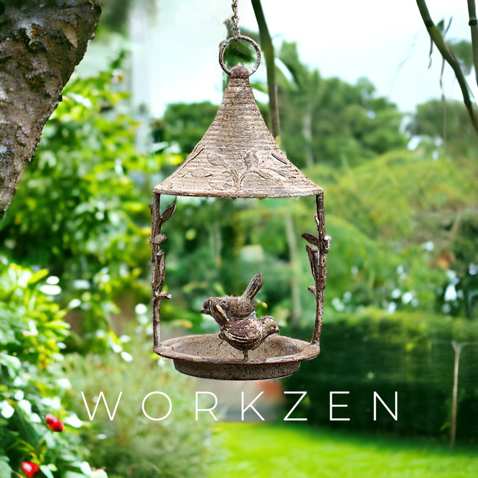 Rustic Iron Hanging Bird Feeder Vintage Style Garden Decor Outdoor