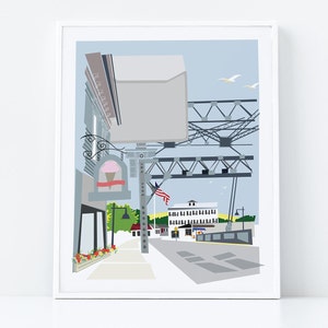 Mystic Bascule Bridge Framed Graphic Illustration