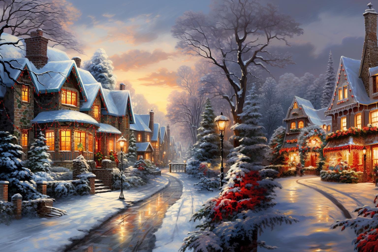 Snow Covered Classic Christmas Town - Christmas Scenery Digital Art