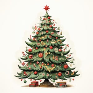 Retro Christmas Tree - 1950s Digital Holiday Classic Art