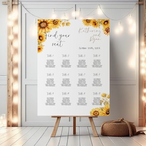 Sunflower Wedding Seating Sign Poster, Summer Seating Sign Template, 24x36 20x30 18x24, Wedding Reception Seating Chart