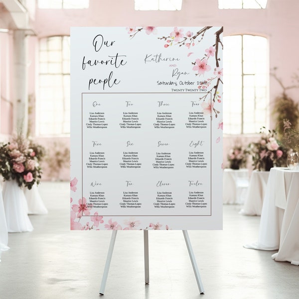 Cherry Blossom Wedding Seating Sign Poster, Seating Sign Template, 24x36 20x30 18x24, Spring Wedding Reception Seating Chart