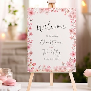 Cherry Blossom Wedding Welcome Sign Poster, Pink Floral Welcome Sign Template, 24x36 20x30 18x24, Spring Wedding Reception Sign