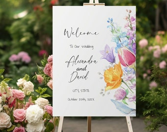 Wildflower Wedding Welcome Sign Poster, Colorful Floral Welcome Sign Template, 24x36 20x30 18x24, Spring Wedding Reception Sign