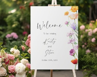 Wildflower Wedding Welcome Sign Poster, Colorful Floral Welcome Sign Template, 24x36 20x30 18x24, Spring Wedding Reception Sign