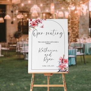 Cherry Blossom Wedding Open Seating Sign Poster, Seating Sign Template, 24x36 20x30 18x24, Wedding Reception Seating Chart