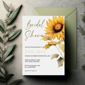 Modèle d&#39;invitation de douche nuptiale tournesol, invitation nuptiale été automne