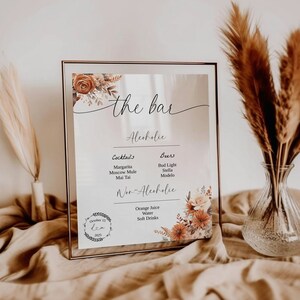 Orange Floral Open Bar Menu Template Printable Menu Fall Wedding