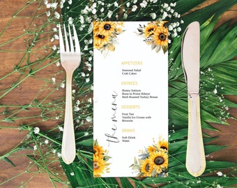 Sonnenblumen Hochzeitsmenü Vorlage - Sommer Reserviert (Digitaler Download)