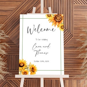 Sonnenblume Hochzeit Willkommen Schild Poster, Willkommen Schild Vorlage, 24x36 20x30 18x24, Sommer / Herbst Hochzeit Empfang Zeichen