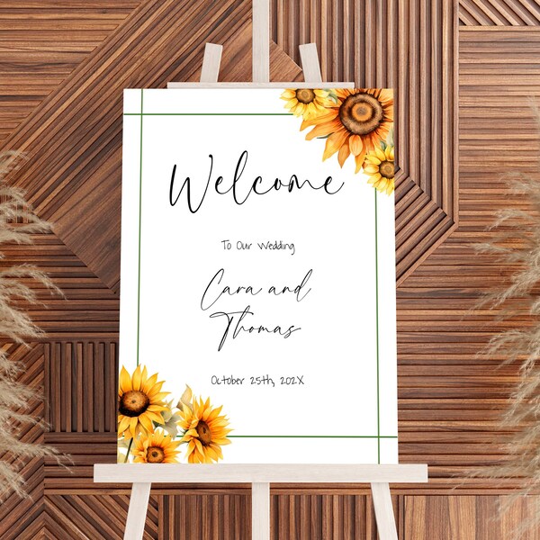 Sunflower Wedding Welcome Sign Poster, Welcome Sign Template, 24x36 20x30 18x24, Summer/Fall Wedding Reception Sign