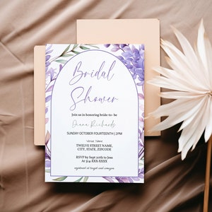Lavender Bridal Shower Invitation Template, Purple Lilac Floral Bridal Invite