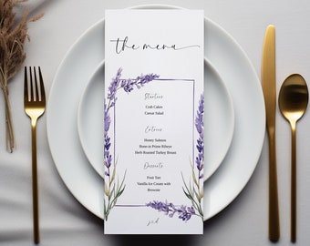 Lavender Wedding Menu Template, Purple Dinner Menu, Editable Reception Food Menu, Printable Menu, 5x7&quot; 4x9&quot; 4x6&quot;