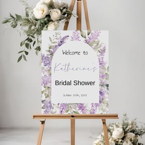 Lavendel Brautdusche Willkommensschild, Lila Blumen Willkommensschild Vorlage, 24x36 20x30 18x24, Frühlings Brautdusche Zeichen