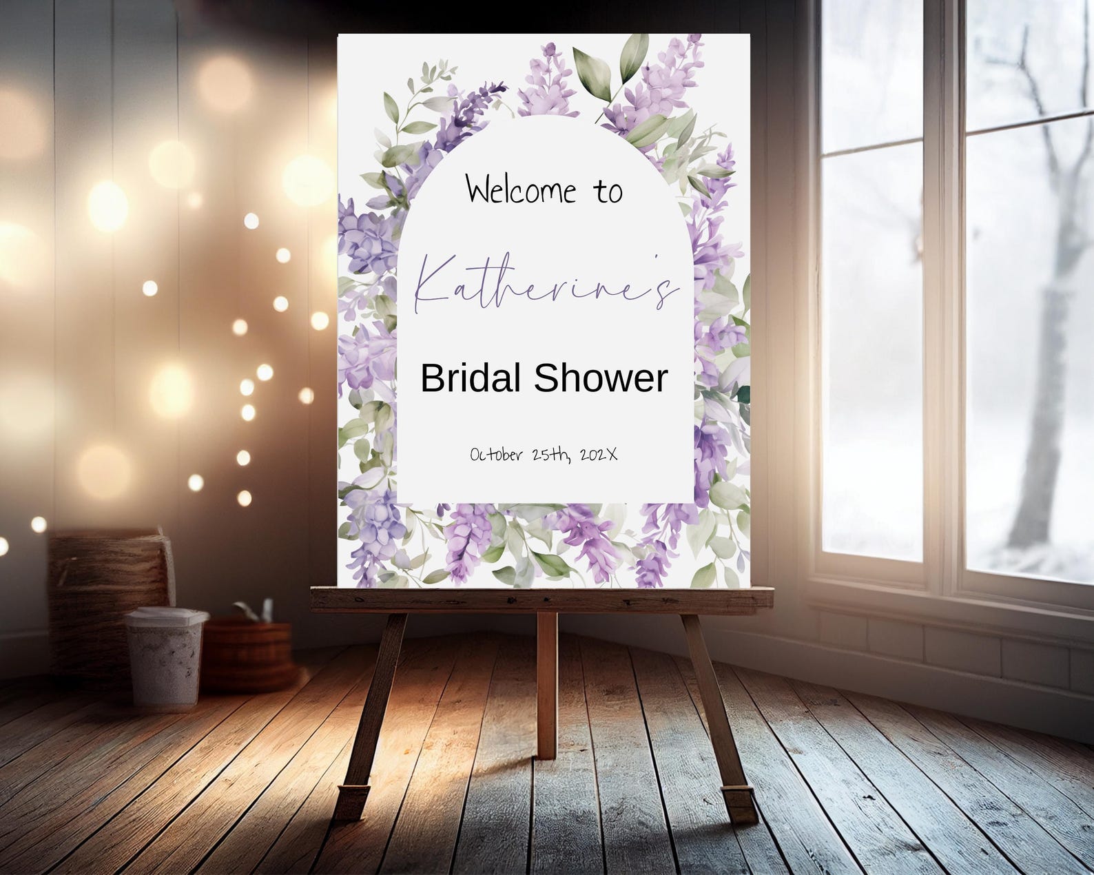 Lavender Bridal Shower Welcome Sign, Purple Floral Welcome Sign ...