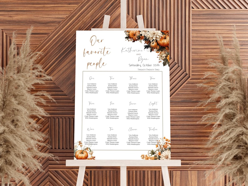 Pumpkin Wedding Seating Sign Poster, Autumn Seating Sign Template ...