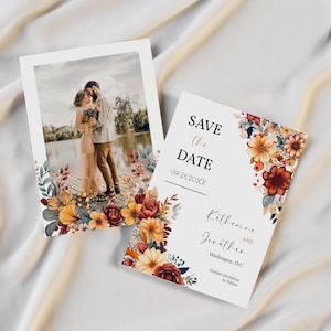 Herbst Blumen Save the Date Vorlage, Hochzeit im Herbst, Datumsankündigung, Hochzeit Save Date Card Printable 5 x 7 in