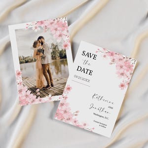 Fleur de cerisier réservez le modèle, faire-part de date de mariage Sakura, carte de réservation de mariage imprimable 5 x 7 po