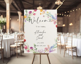 Wildflower Wedding Welcome Sign Poster, Colorful Floral Welcome Sign Template, 24x36 20x30 18x24, Spring Wedding Reception Sign