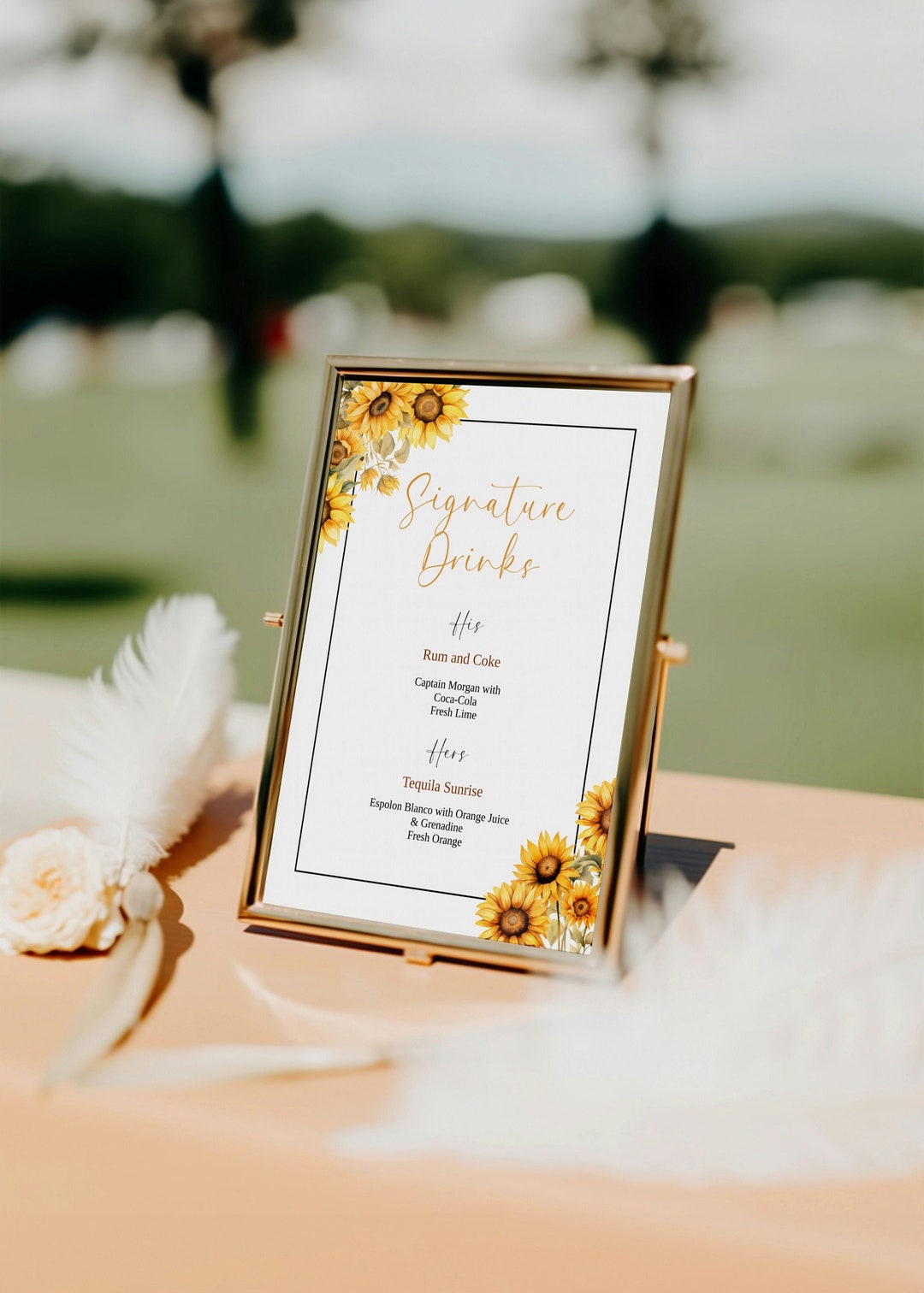 Sunflower Signature Sunflower Signature Cocktails Template Sign, Signature Cocktails Sign ...