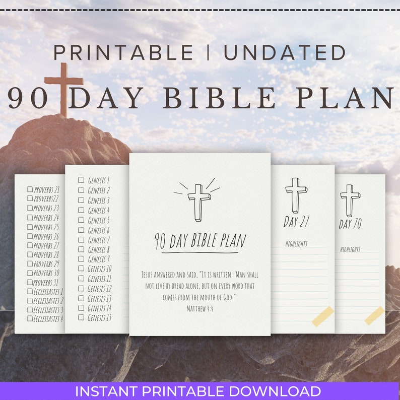 Printable 90 Day Bible Reading Plan With Checklist; Download and Edit