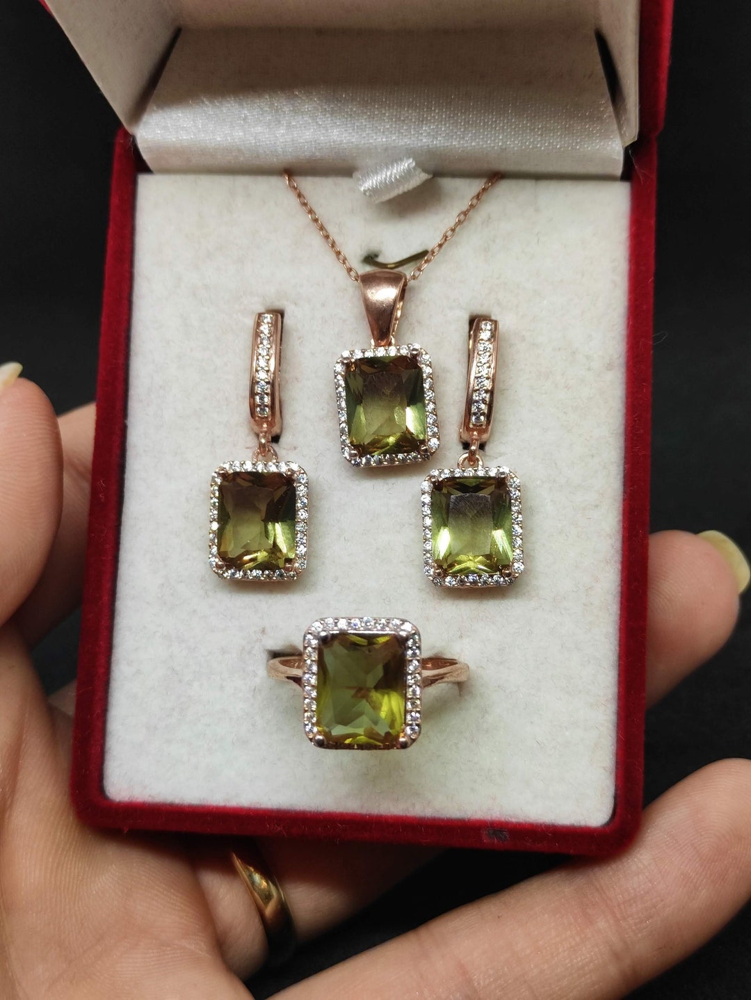 Stunning Zultanite Jewelry Set,turkish Diaspore Silver Set Earrings,ring,necklace,teardrop