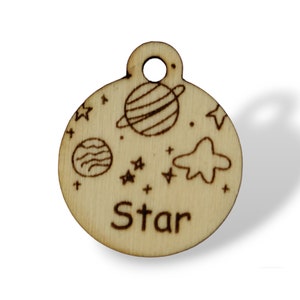 Personalised Wooden Dog Tag Stars Dog Custom Tag Collar ID Tag Dog Gift for Pet Lover Dog Name Engraved Label For Dog Pine Badge Puppy