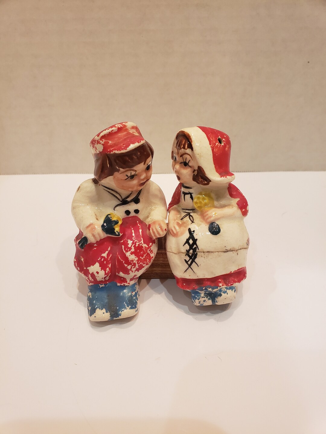 Vintage Dutch Boy and Girl Salt & Pepper Shakers With Wooden Block - Etsy