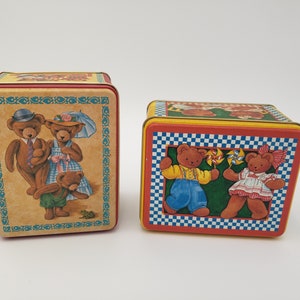 Vintage Collectible Tins, Set of Two, Bears, 1984 Bears Current Tin and 1985 Butterfield Bears Current Tin