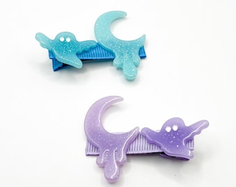 Pastel Ghost and Moon Hair Clips Set of 2 - Kawaii Hair Clip - y2k accessories