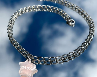 Choker babyroze ster: kawaii pastelgoth-ketting