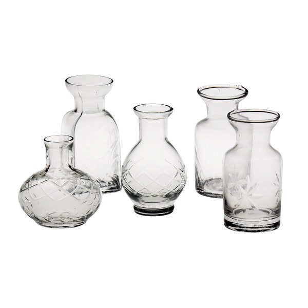 ART & ARTIFACT Mini Vases for Flowers - Small Glass Vases, Clear 5 Vase Set Single Bud Vases for Flowers, Room Decor - Clear