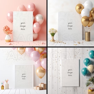 PNG & PSD Sammlung Bundle Geburtstagskarte Mockups Ereigniskarten 9:16 Partyeinladungen Luftballons Feierkarten 3