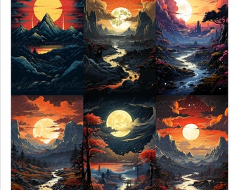 Mountain Sunset Wallpaper Bundle: 6 Premium Landscapes |  Anime Art Style