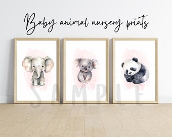 Arte de parede de berçário de animais bebês em aquarela