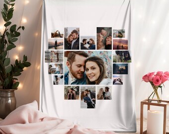 Custom Photo Collage Memorial Blanket, Personalized Family Grandma Mom Best Friend Picture Text Keepsake, Christmas Anniversary Wedding Gift