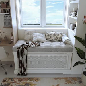 Custom Tufted Bench Cushion, Large Velvet Window Seat Cushion, French Style Reading Nook Cushion