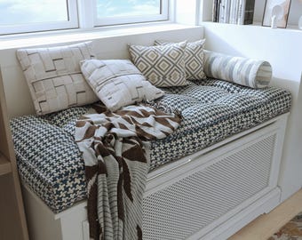 Tufted Window Seat Cushion, Custom Indoor Bench Cushion, Velvet French Style Bench Cushion