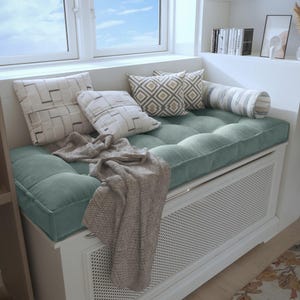 Custom French Style Window Bench Cushion, Comfortable Reading Nook Cushion, Washable Linen Floor Cushion